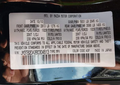 2011 Mazda Cx-9 Grand Touring z USA, uszkodzony, nr VIN JM3TB2DA2B0304513